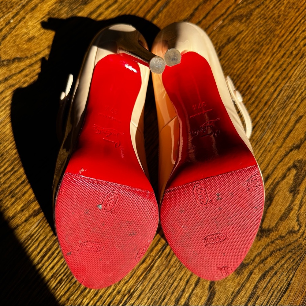 Christian Louboutin Bana Mary jane peep toe platform heels nude pale pink 37.5 - Picture 9 of 15